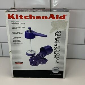 Kitchen Aid Blue 16 Disc Designs Cookie Press Easy Lever Dispensing System New